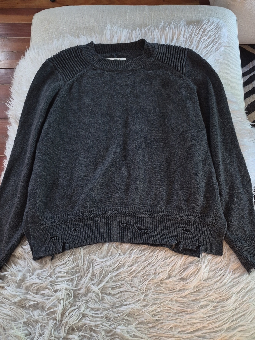 Isabel Marant Charcoal Ribbed-Shoulder Crewneck Sweater